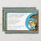 ベビーの第6誕生日のジャングルサファリ 招待状 (正面/裏面)