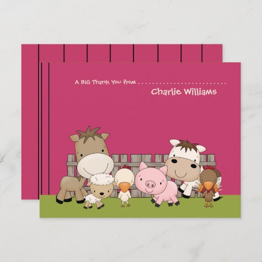 ベビーの納屋周囲の庭の相棒のピンクのサンキューカード サンキューカード (正面/裏面)