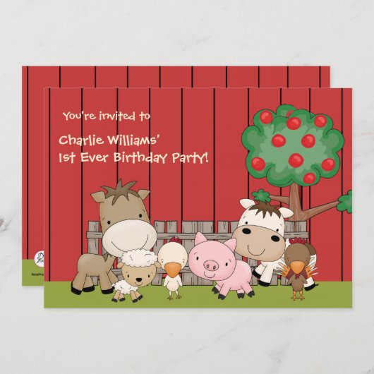 ベビーの納屋周囲の庭の相棒の誕生日のパーティの招待状 招待状 (正面/裏面)
