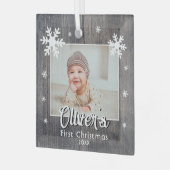 ベビーの素朴初めてのクリスマスウッドスノーフレーク写真 ガラスオーナメント (正面左)