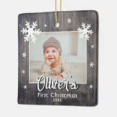 ベビーの素朴初めてのクリスマスウッドスノーフレーク写真 セラミックオーナメント (左)