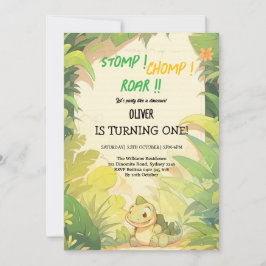 ベビーの緑の恐竜の誕生日招待状 招待状