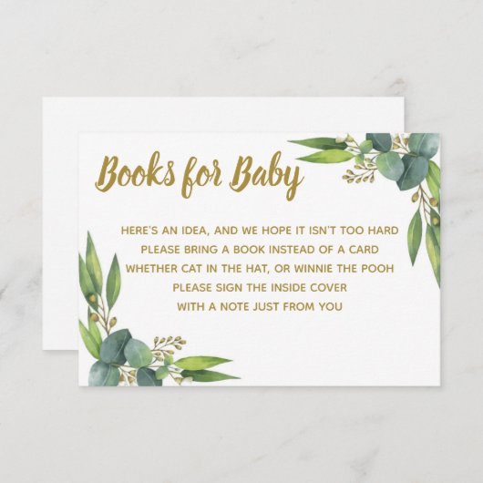 ベビーの緑の草木の金ゴールドのベビーシャワーの挿入物のための本 エンクロージャーカード (正面/裏面)
