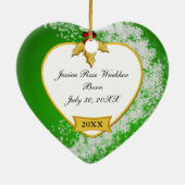 ベビーの緑のSnowyの写真の記念品のクリスマス セラミックオーナメント (裏面)