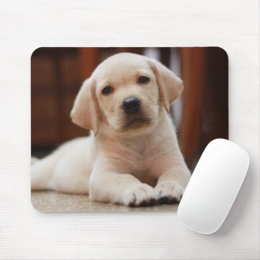 ベビーの腹に置いている黄色いラブラドールの小犬 マウスパッド (マウス)