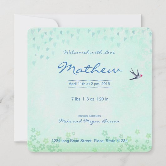 ベビーの花の木 | 出産発表の少年 案内状 (裏面)