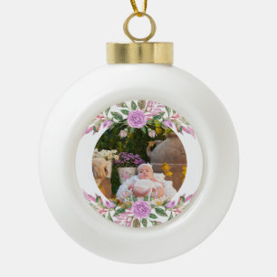 ベビーの花枠付き初めてのクリスマス セラミックボールオーナメント