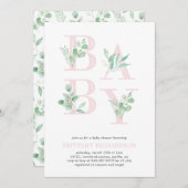 ベビーの葉の赤ちゃんシャワー招待状_ピンク 招待状 (正面/裏面)