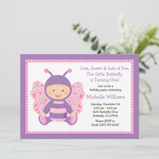 ベビーの蝶誕生日のパーティの招待状 招待状 (スタンド正面)