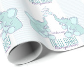 ベビーの誕生の新生児の名前の青い覆い ラッピングペーパー (ロールコーナー)