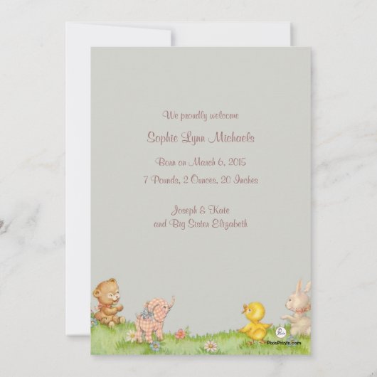 ベビーの誕生の発表ロックによって 案内状 (裏面)