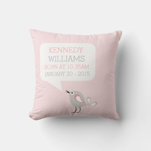 ベビーの誕生の記念品のカスタムな枕|パステル調ピンク クッション (正面)