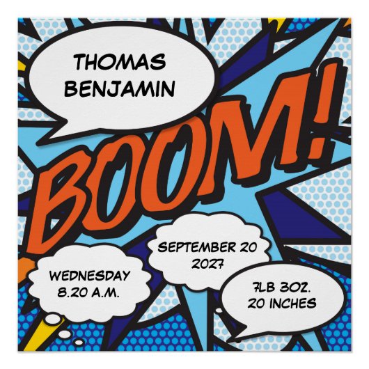 ベビーの誕生情報コミックブックポップアート記念品 ポスター (正面)