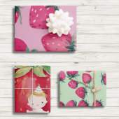 ベビーの誕生日いちごラップいちごピンク ラッピングペーパーシート