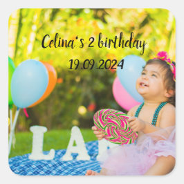 ベビーの誕生日の写真をカスタマイズする スクエアシール