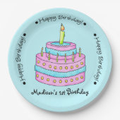 ベビーの誕生日ケーキ名パーソナライズされた ペーパープレート (正面)
