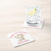 ベビーの誕生日パーソナライズされたゾウ スクエアペーパーコースター (インサイチュ)