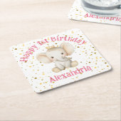 ベビーの誕生日パーソナライズされたゾウ スクエアペーパーコースター (アングル)