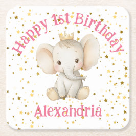 ベビーの誕生日パーソナライズされたゾウ スクエアペーパーコースター