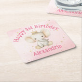 ベビーの誕生日パーソナライズされたゾウ スクエアペーパーコースター (アングル)