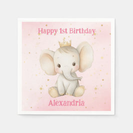 ベビーの誕生日パーソナライズされたゾウ スタンダードカクテルナプキン