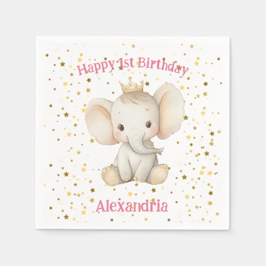 ベビーの誕生日パーソナライズされたゾウ スタンダードカクテルナプキン (正面)