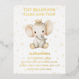 ベビーの誕生日パーソナライズされたゾウ 箔招待状ポストカード