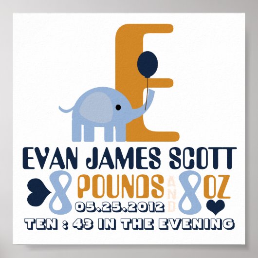 ベビーの誕生日付詳細;子供部屋アートポスター ポスター (正面)