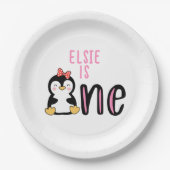 ベビーの誕生日1回目の名前ペンギンかわいい ペーパープレート (正面)
