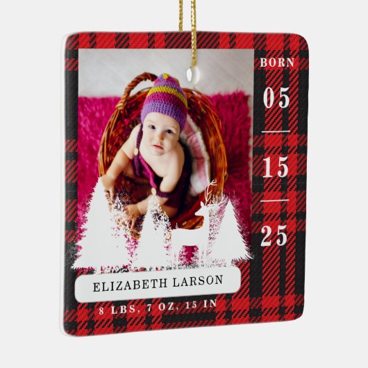 ベビーの誕生統計初めてのクリスマス格子模様 セラミックオーナメント (右)
