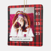 ベビーの誕生統計初めてのクリスマス格子模様 セラミックオーナメント (左)