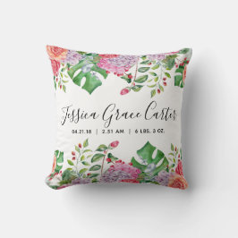 ベビーの誕生Statsの水彩画の熱帯花の装飾 クッション