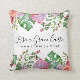 ベビーの誕生Statsの水彩画の熱帯花の装飾 クッション