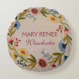 ベビーの誕生Stats |の花の刺繍の一見の子供部屋 ラウンドクッション