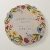 ベビーの誕生Stats |の花の刺繍の一見の子供部屋 ラウンドクッション (裏面)