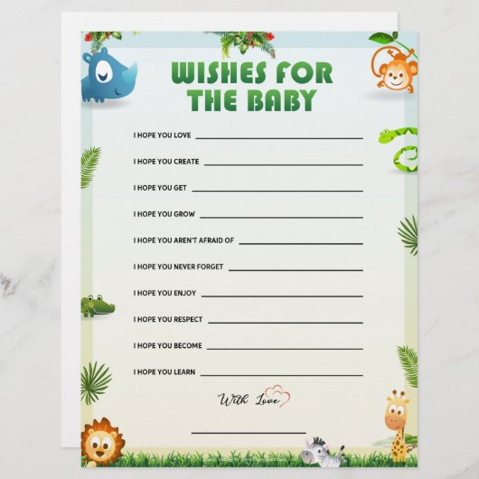 ベビーの赤ちゃんシャワーゲームの願い[動物テーマ] レターヘッド (正面/裏面)