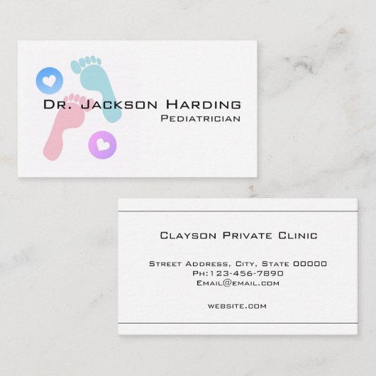ベビーの足のプリントのシンプルな小児科医の名刺 名刺 (正面/裏面)