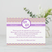 ベビーの足の黄色の紫色の双生児のパーティーのサンキューカード サンキューカード (スタンド正面)