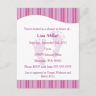 ベビーの足跡のベビーシャワー-ピンク 招待状