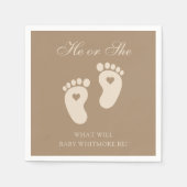 ベビーの足跡彼または彼女の茶色のジェンダー明かす スタンダードカクテルナプキン (正面)