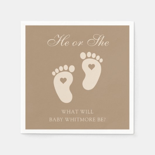 ベビーの足跡彼または彼女の茶色のジェンダー明かす スタンダードカクテルナプキン (正面)