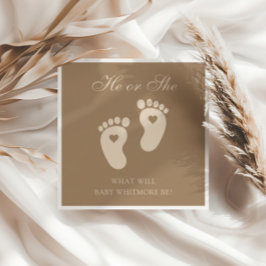 ベビーの足跡彼または彼女の茶色のジェンダー明かす スタンダードカクテルナプキン