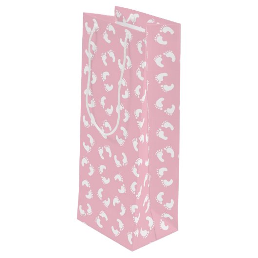 ベビーの足跡、ベビーの足、足跡、ピンクガール ワインギフトバッグ (裏面アングル)