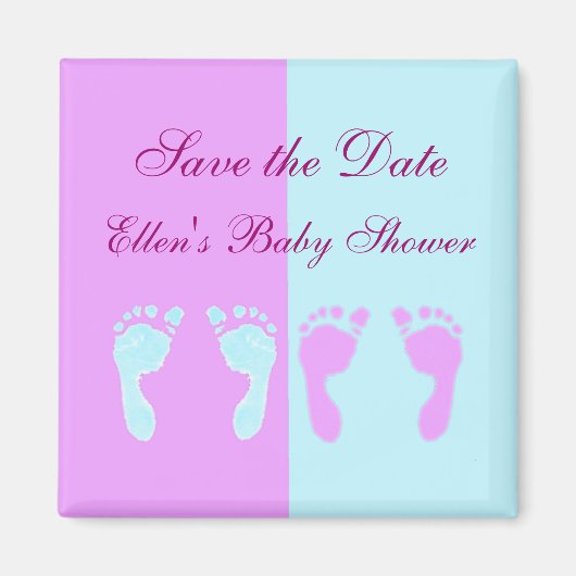 ベビーの足跡(女の子または男の子の双生児) マグネット (正面)