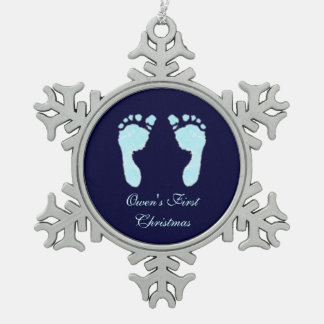 ベビーの足跡（少年） スノーフレークピューターオーナメント