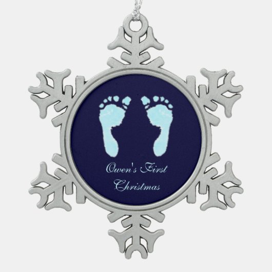 ベビーの足跡（少年） スノーフレークピューターオーナメント (正面)