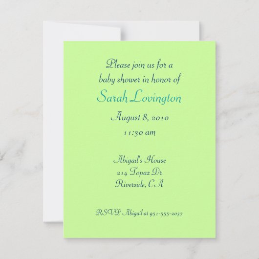 ベビーの足跡 招待状 (裏面)