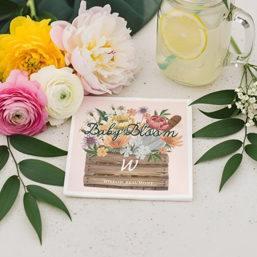 ベビーの開花かわいいフローラ木製クレート赤ちゃんシャワー スタンダードカクテルナプキン