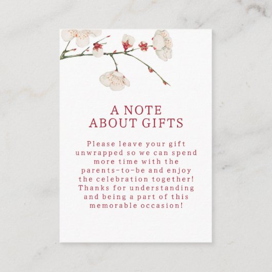 ベビーの開花の花のギフト登録赤ちゃんシャワー エンクロージャーカード (裏面)