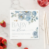 ベビーの開花ほこりっぽいブルーフローラ男の子のシャワー スタンダードランチョンナプキン (インサイチュ)